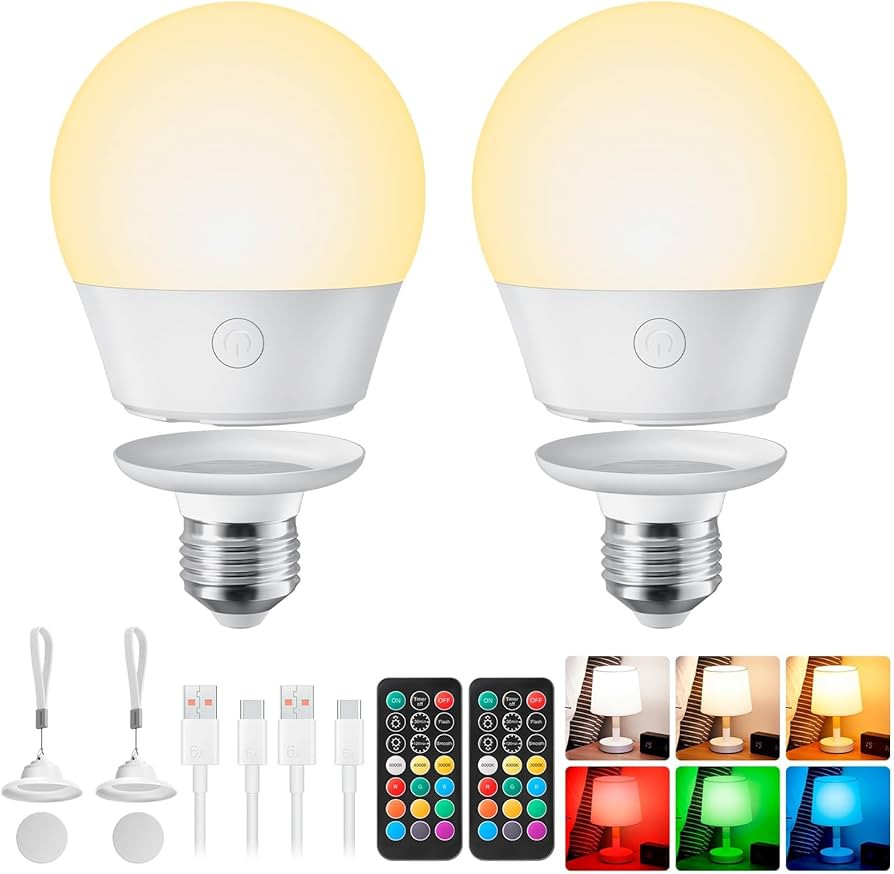 Brightown E26 Rechargeable Light Bulb with Remote and Timer, Battery Backup Bulb for Sconces and ... | Amazon (US)