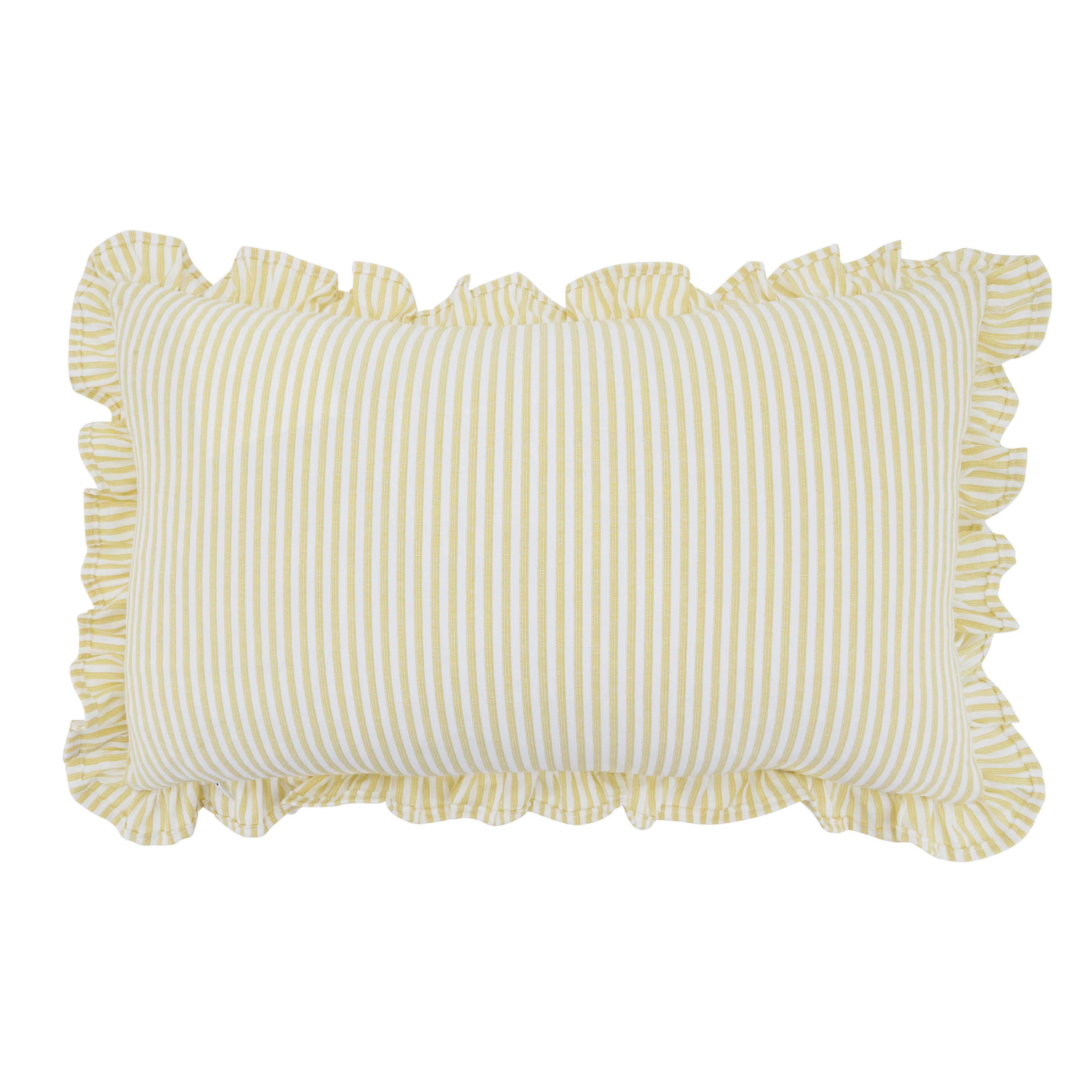 Striped Ruffle Edge Cotton-Blend Throw Pillow Cover – Classic Cabana Stripe Design for Sofa, Be... | Wayfair North America