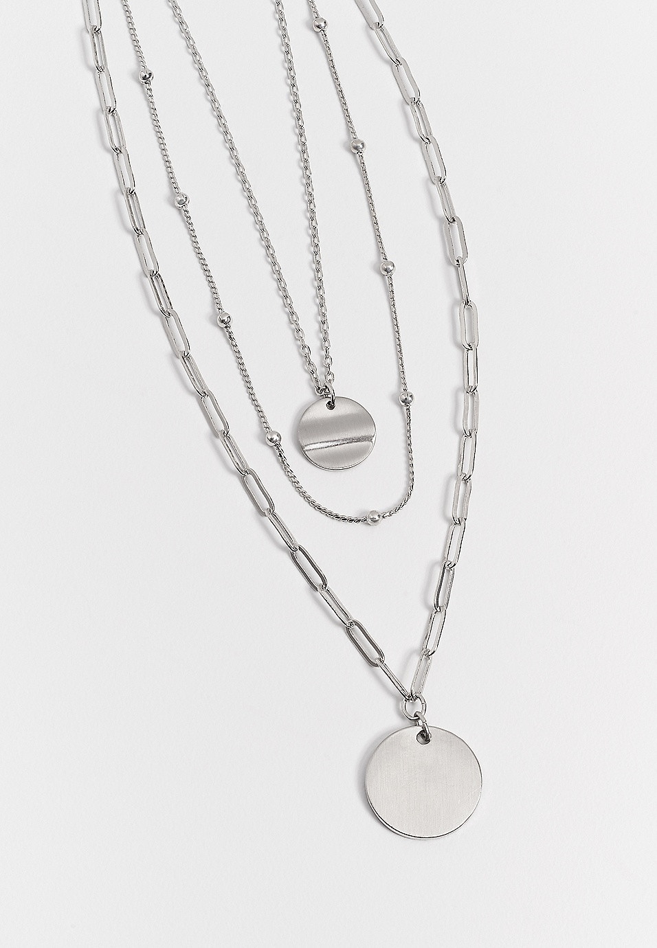 Dainty Silver Mixed Chain Circle Pendant Necklace | Maurices