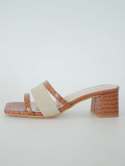 Crocodile Embossed Chunky Heeled Mule Sandals | SHEIN