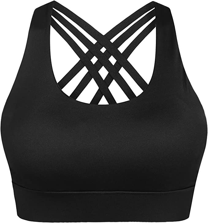 nine bull Womens Strappy Sports Bra - Longline Crossback Padded Medium Support Yoga Bra Top | Amazon (US)