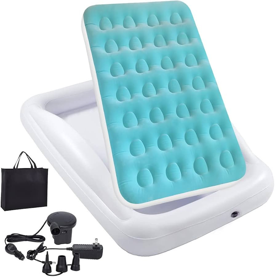 Inflatable Kids Travel Bed Toddler Air Mattress Set,Portable Blow Up Mattress Sleeping Bed Cot wi... | Amazon (US)