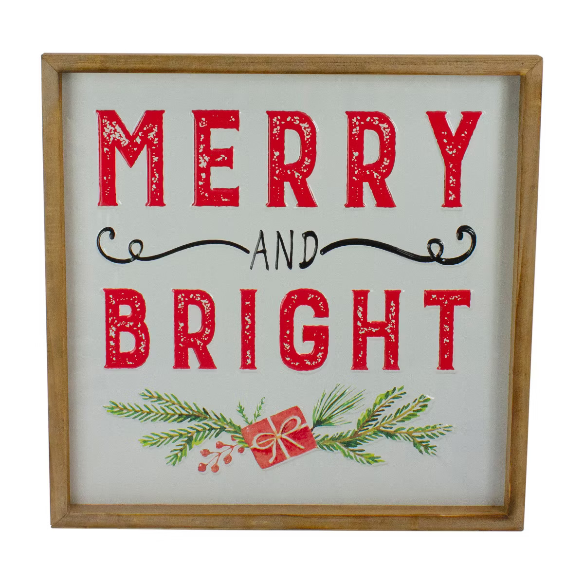 Northlight 16" Wooden Framed "Merry And Bright" Metal Christmas Sign | Target