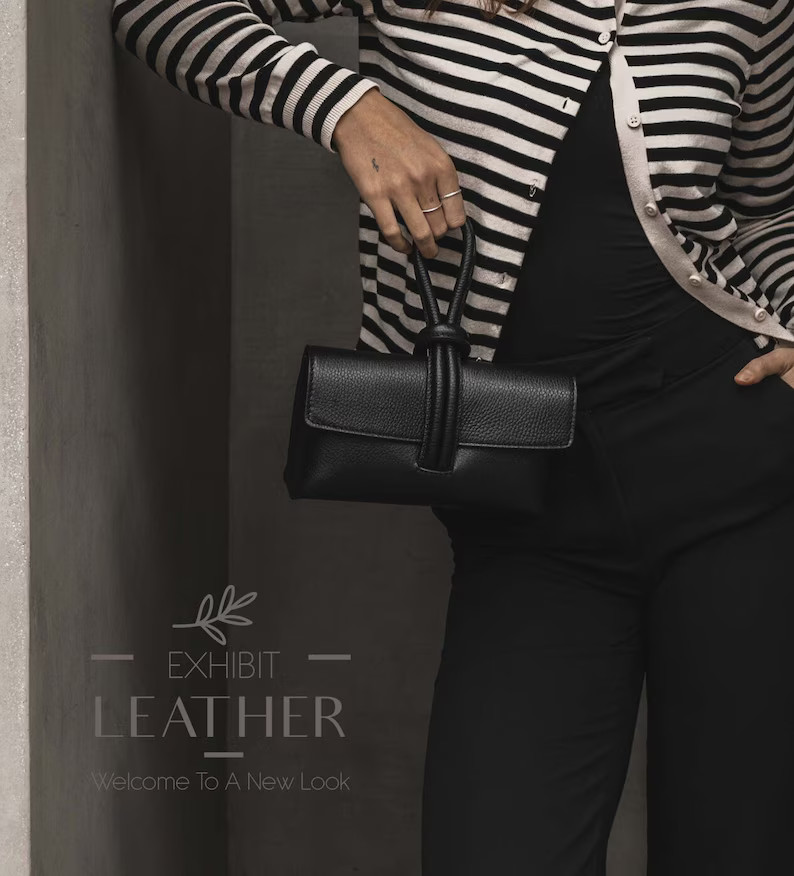 Genuine Leather Shoulder Bag: Elegant Black Party Purse | Etsy (US)