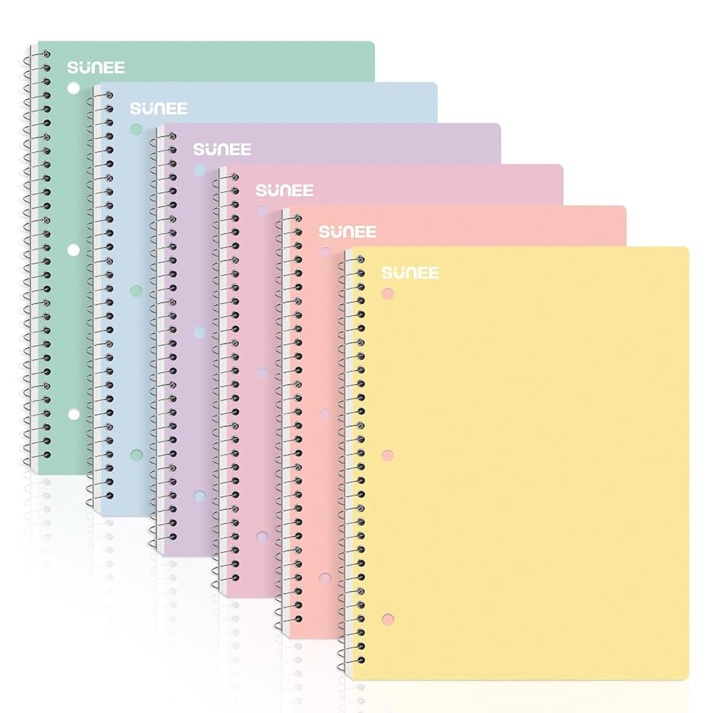 SUNEE Spiral Notebooks, 6 Pack, 1-Subject, College Ruled Paper, 8" x 10-1/2", 70 Sheets per Noteb... | Amazon (US)