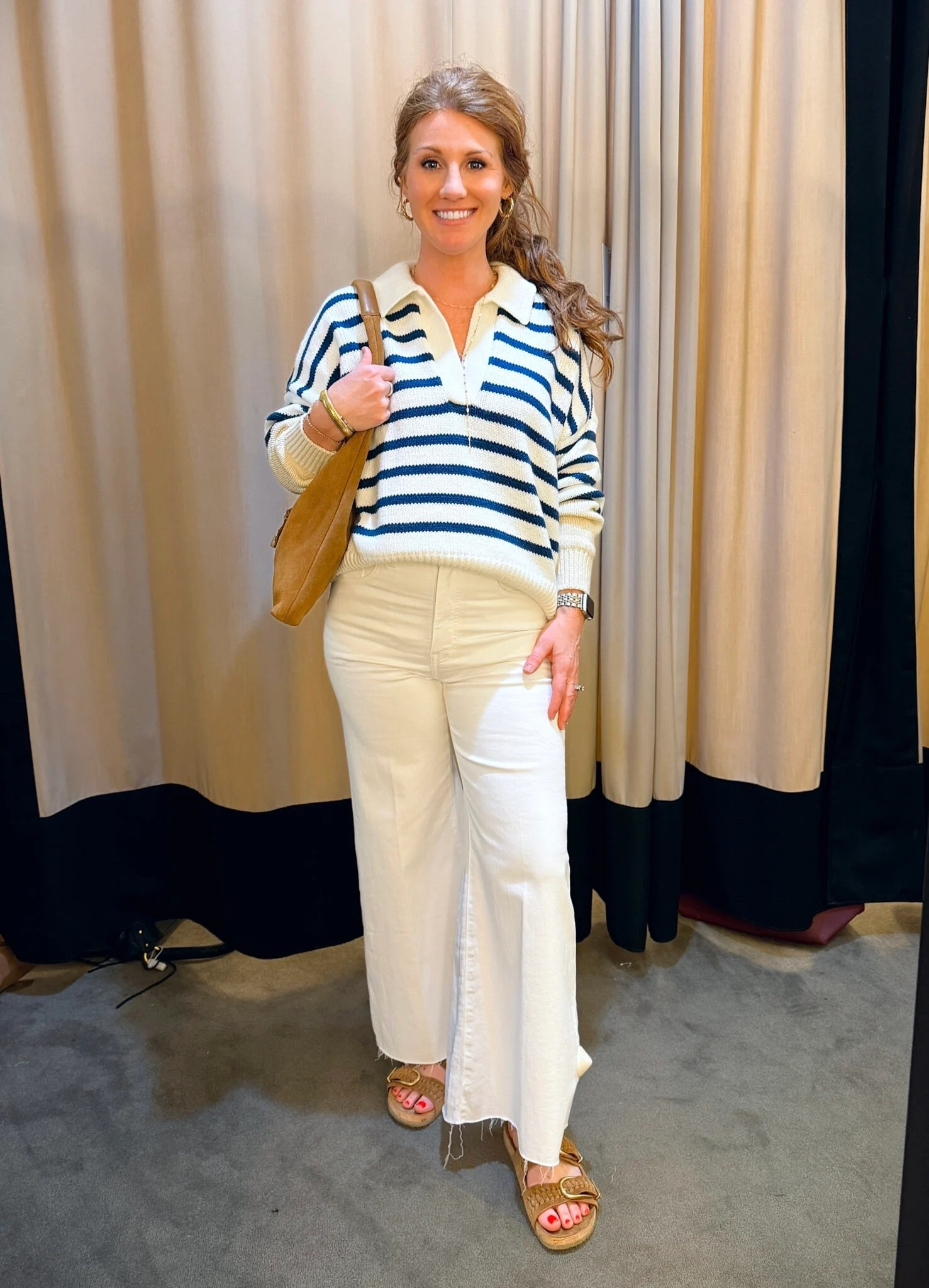 Another petite look for you styling some wide leg denim! Steph is 5’3 and wearing a 25 in the crop flares and a size small in this Madewell striped polo top. Sandals are Veronica Beard and she’s wearing her true size 7. 

#LTKSaleAlert #LTKPetite #LTKStyleTip