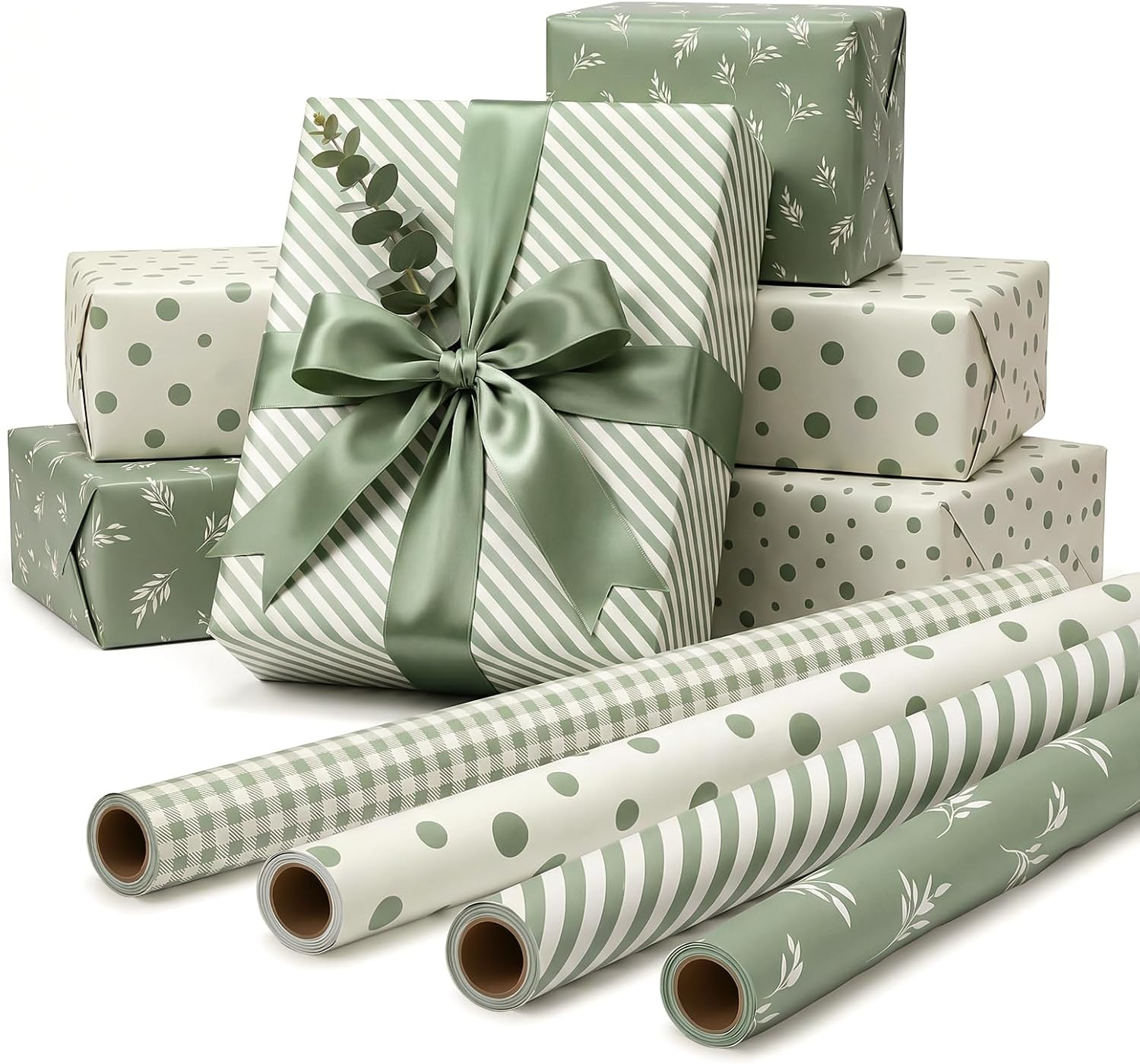 4 Rolls Sage Green Wrapping Paper- 17 x 120 in Wedding Gift Wrap Paper | Amazon (US)