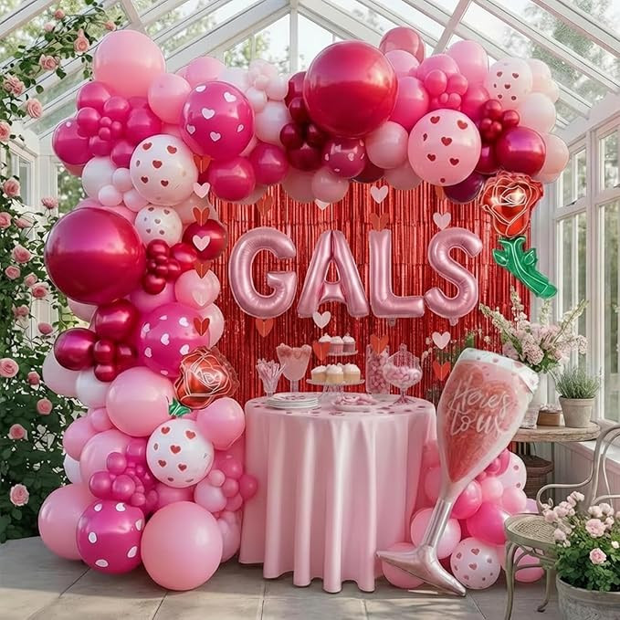 Galentines Day Party Decorations hot pink and pink Balloon Arch Garland Kit with GALS letter Wine... | Amazon (US)