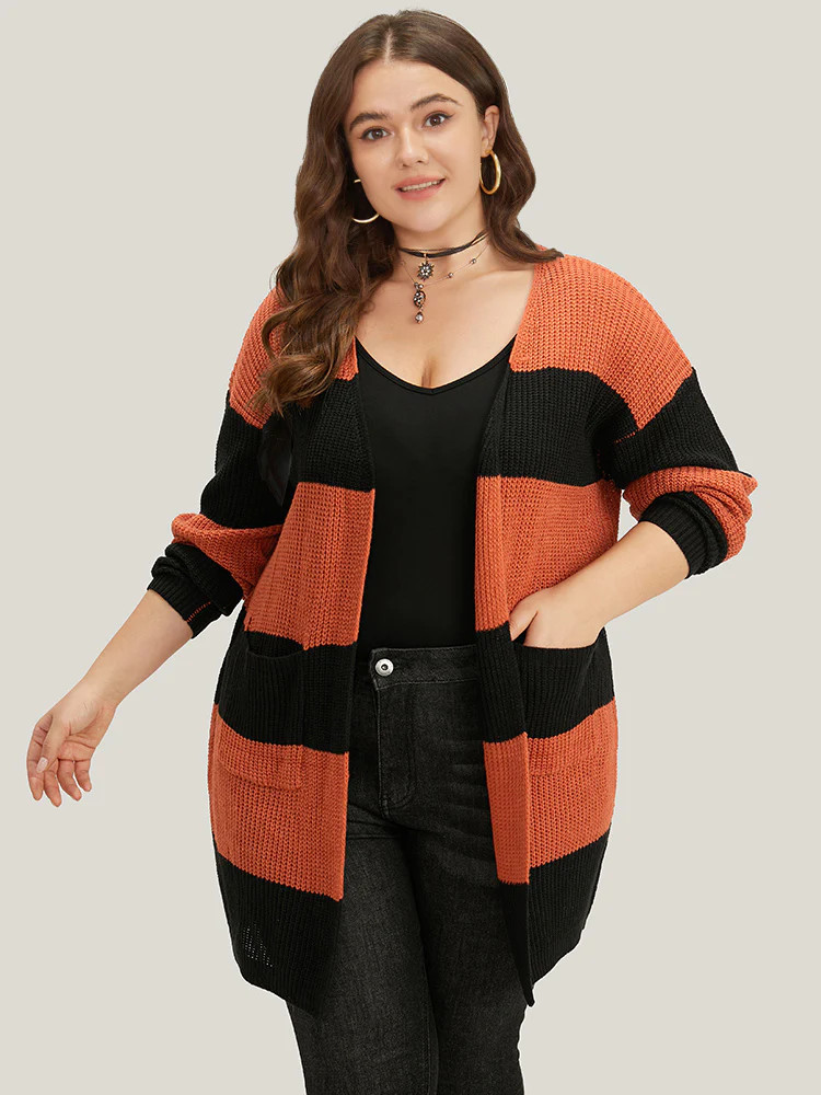 Halloween Colorblock Patched Pocket Tunic Cardigan | Bloomchic