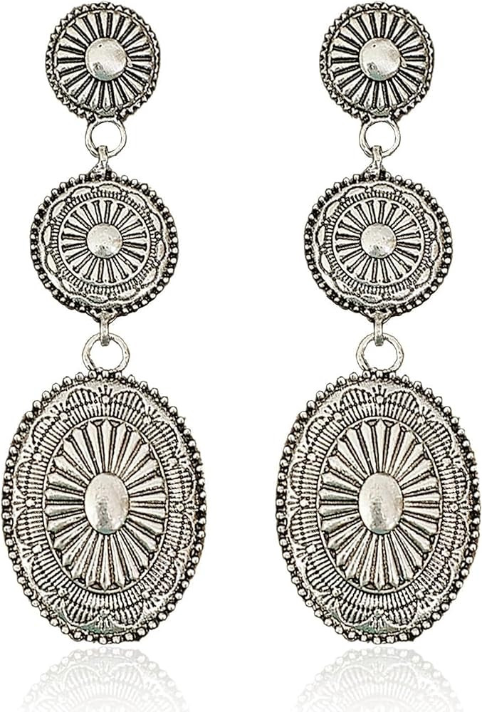 Western Earrings Jewelry for Women Vintage Concho Earrings Oval Turquoise Dangle Earrings Country... | Amazon (US)
