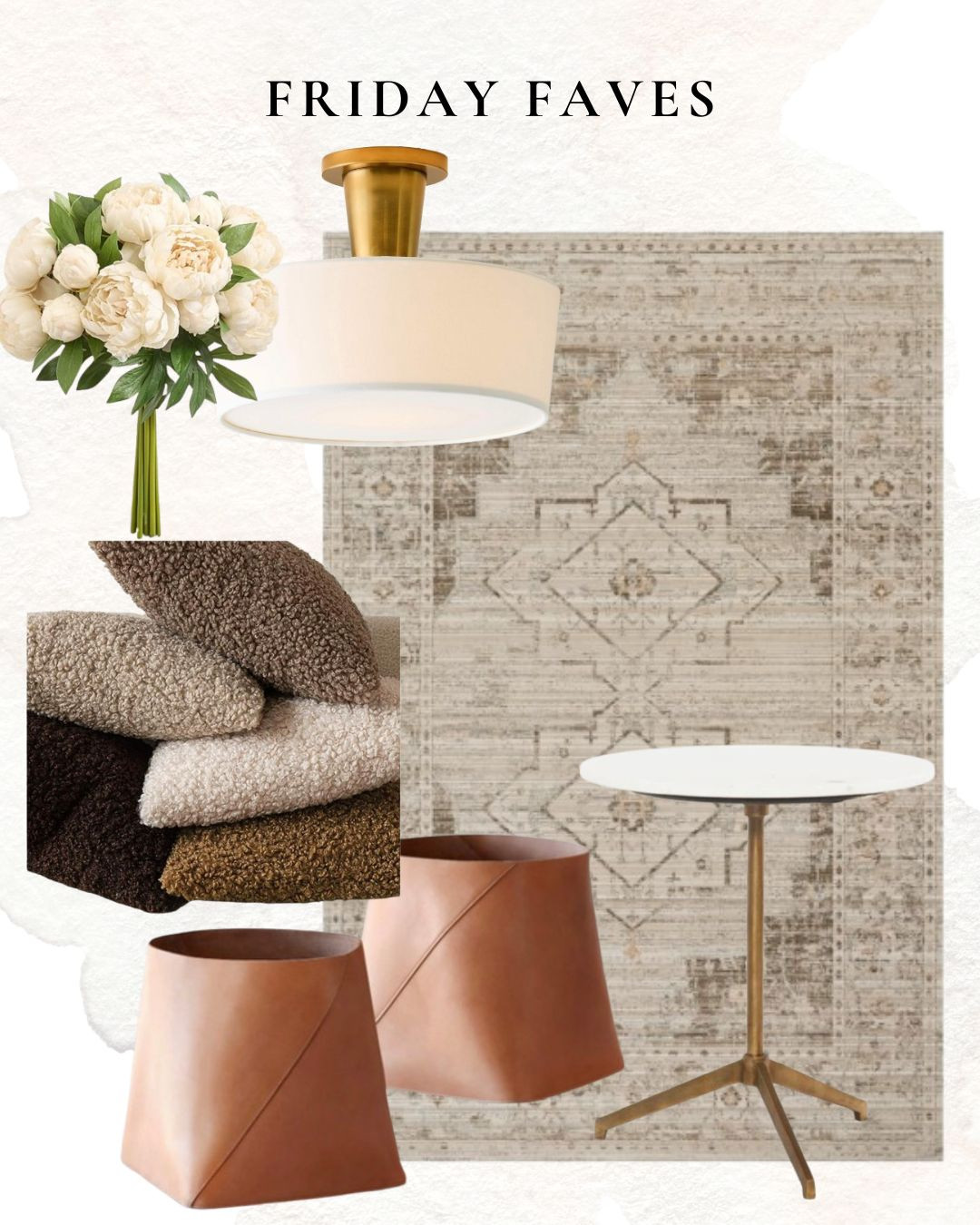 Friday Faves: Home Decor and Furniture 

rug, faux flowers, cocktail table, drink table, side table, throw pillow, boucle pillow, leather bin, light fixture, semi-flush mount light

 

 #LTKHome