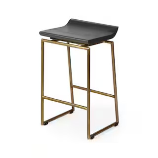 Givens 24.25 in. Seat Height Brown Wood Seat Gold Metal Frame Stool | The Home Depot