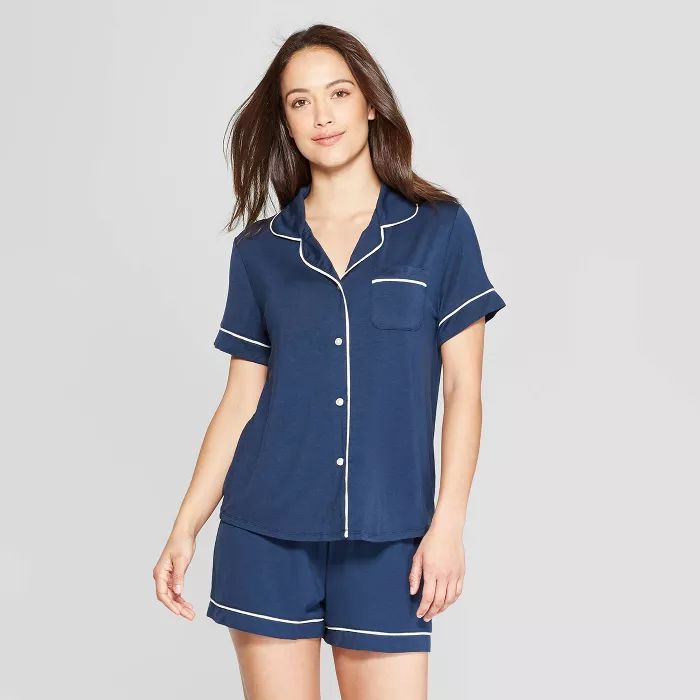 Women's Beautifully Soft Short Sleeve Notch Collar Top and Shorts Pajama Set - Stars Above™ | Target