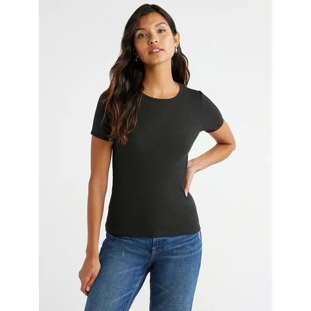 Free Assembly Women's Ribbed Crewneck Tee with Short Sleeves, Sizes XS-XXXL - Walmart.com | Walmart (US)