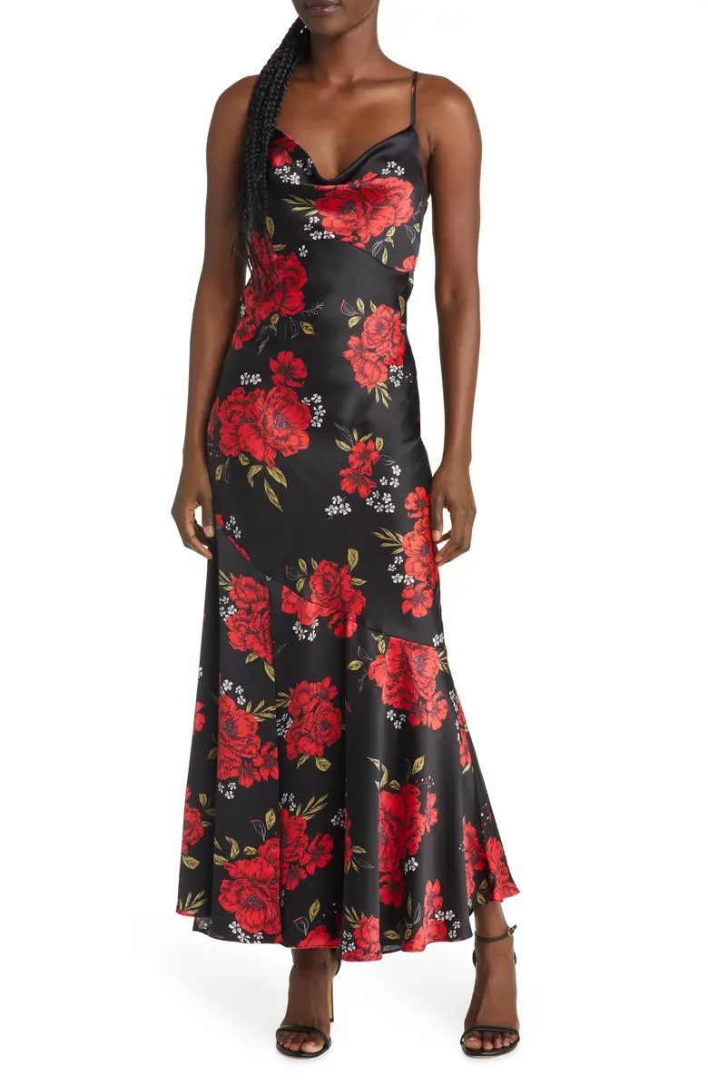 Lulus Extra Sultry Floral Cowl Neck Satin Dress | Nordstrom | Nordstrom