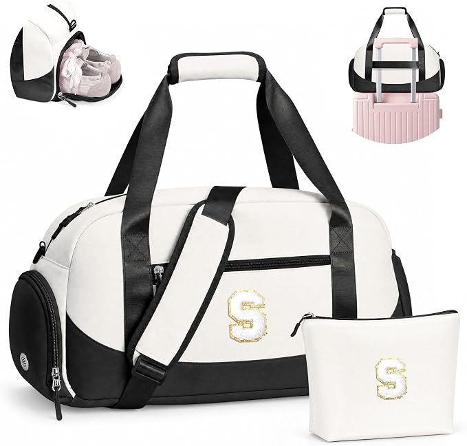 YOOLIFE Initial Overnight Duffle Bag Travel Weekender Dance Bag Black S | Travel Duffle Bag Overn... | Amazon (US)
