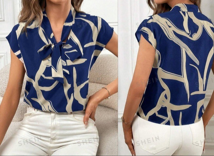 SHEIN Privé Blusa De Manga Morcego Com Gráfico De Impressão Com Laço No Pescoço Para Mulheres No Trabalho.R$37,99

#LTKbrasil