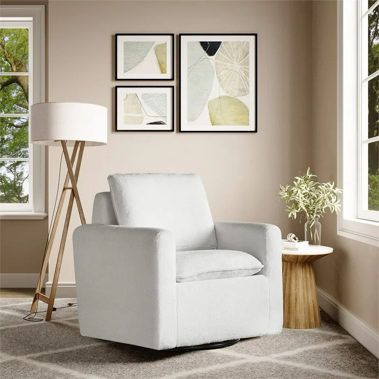 Lifestyle Solutions Lyndsey Modern Swivel Accent Chair, White Fabric | Walmart (US)