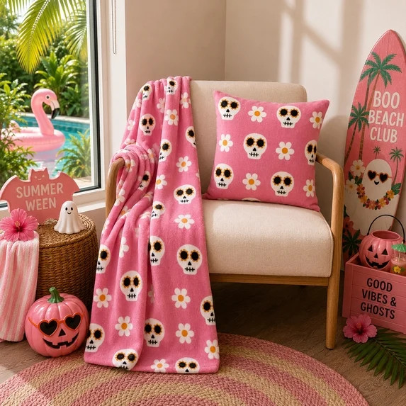 Summer Ween Oversize Super Soft Plush Throw Blankets, Patio Pool Halloween Throws, DAISY SKULLS | Walmart (US)