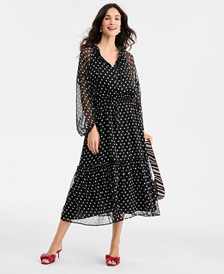 Women's Polka Dot Blouson-Sleeve Maxi Dress, Macy's Exclusive | Macy's