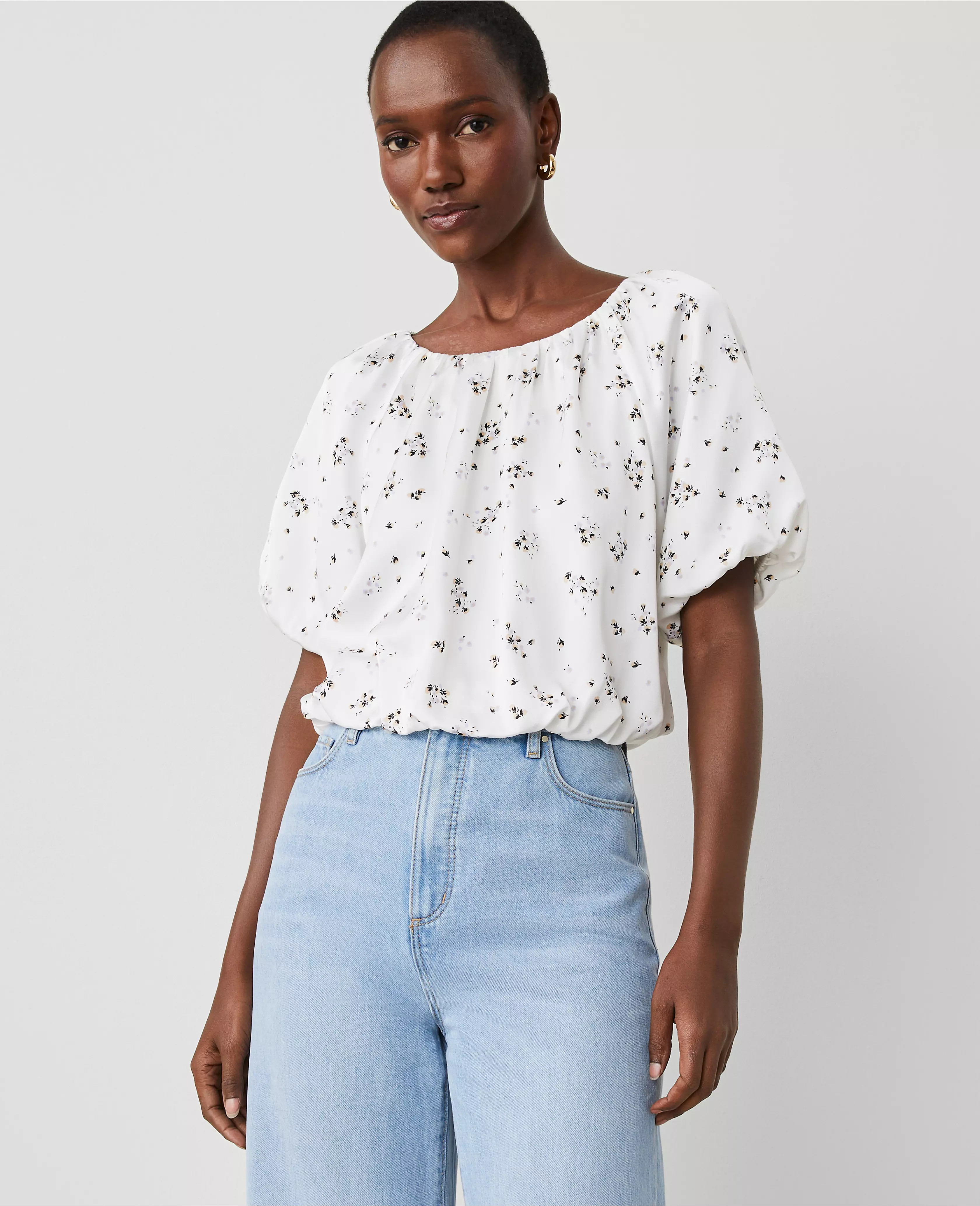 Floral Bubble Hem Top | Ann Taylor