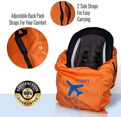 Car Seat Travel Bag and Carrier for Gate Check with Travel Pouch - Bright Orange with Blue Letters f | Amazon (US)