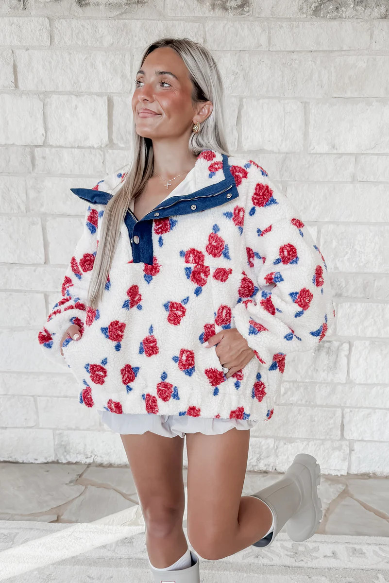Whispered Warmth Floral Chunky Sherpa Pullover | CK Squared Boutique