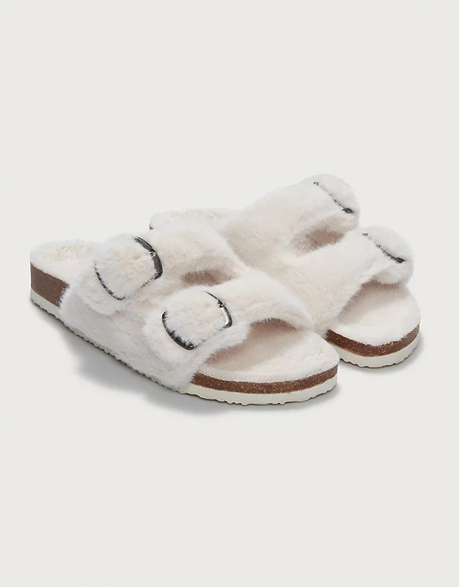 Faux Fur Buckle Cork Slider Slippers | The White Company UK & ROW