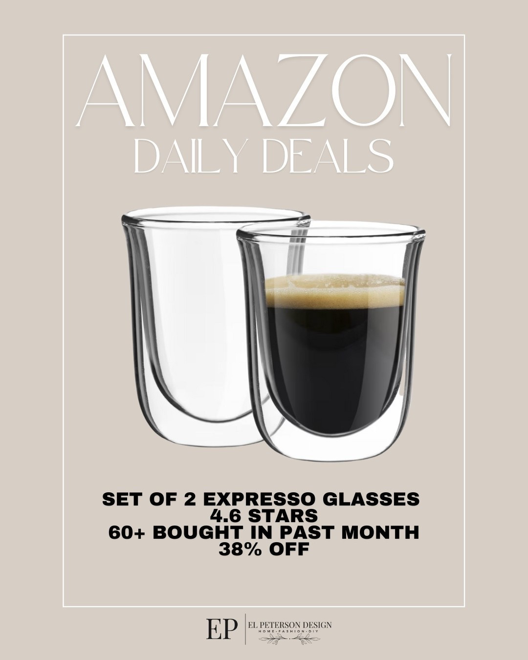 Amazon Daily Deals
Set of 2 Expresso glasses 

#LTKSaleAlert #LTKHome