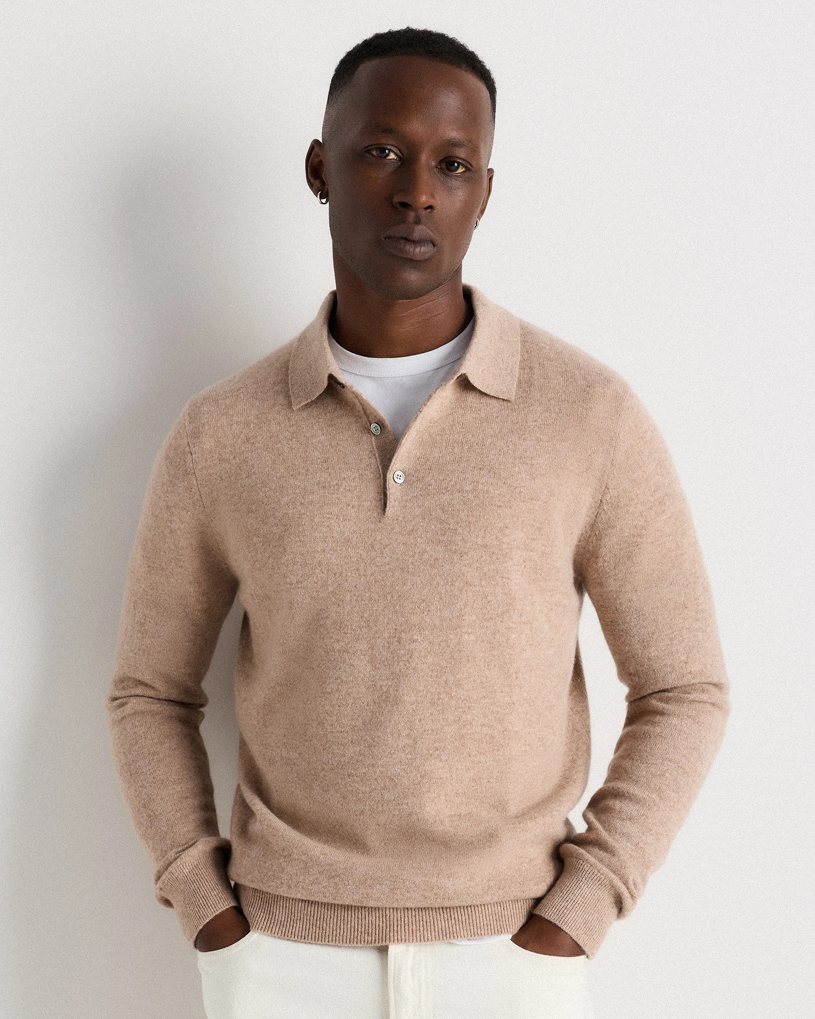 Quince | Men's Mongolian Cashmere Polo Sweater in True Navy, Size Medium | Quince