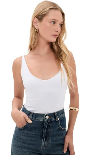 Free People Women's Seamless V Neck Cami, White, L-XL | Amazon (US)