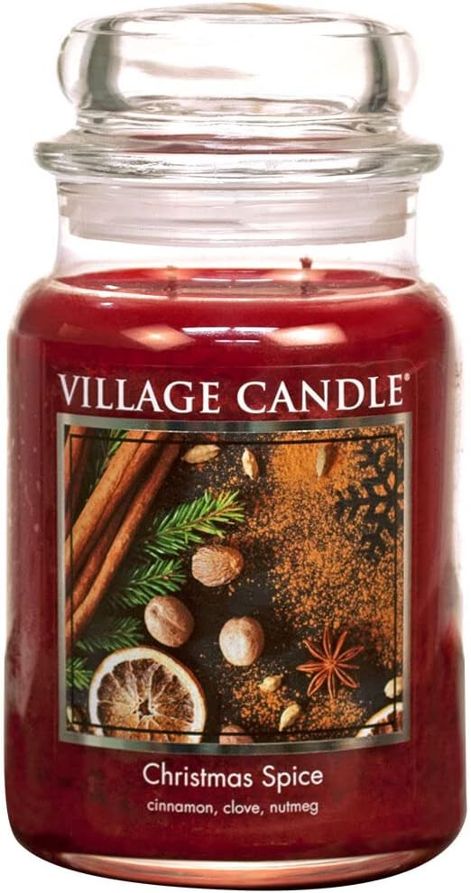 Village Candle Christmas Spice, Large Glass Apothecary Jar Scented Candle, 21.25 oz, Red | Amazon (US)
