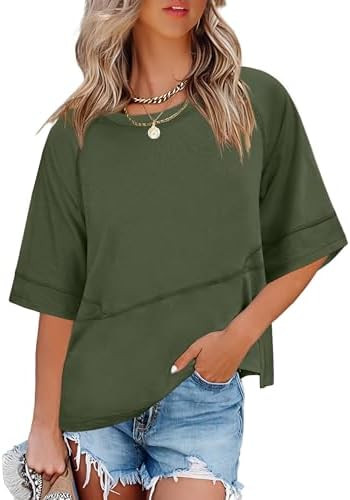 ANRABESS Women T-Shirts 2026 Fashion Half Sleeve Loose Fit Top Trendy Cute Flowy Tee Shirts Summe... | Amazon (US)