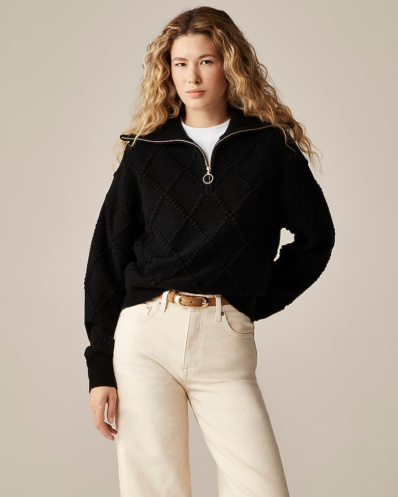 Popcorn-stitch quarter-zip sweater in vintage wool | J. Crew US