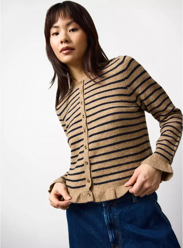 Brown Frill Hem Button Cardigan 16 | Tu Clothing