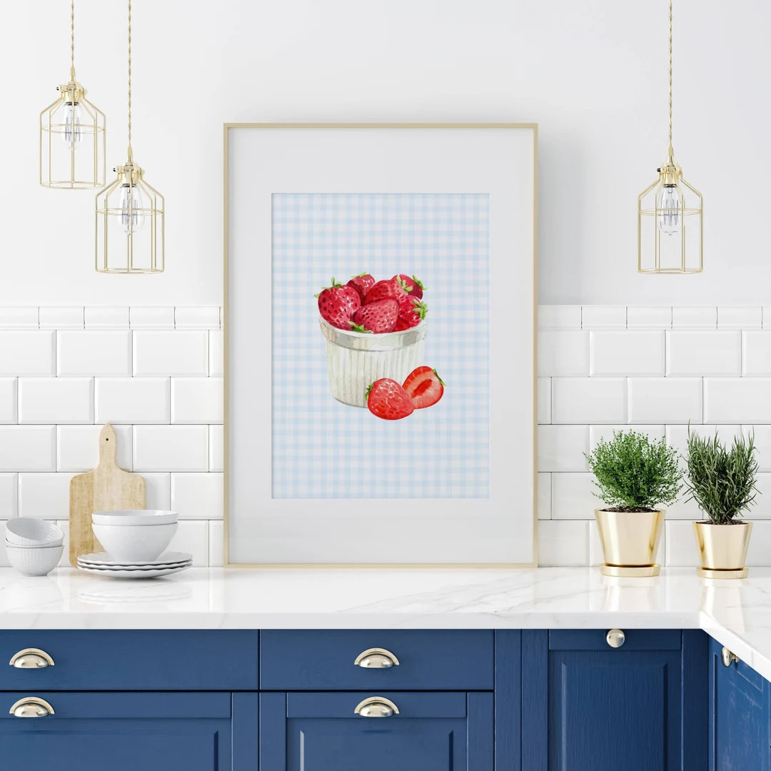 Strawberry Print Grandmillennial Nursery Summer Fruit Art Berry Aesthetic Cottage Core Wall Art S... | Etsy (US)