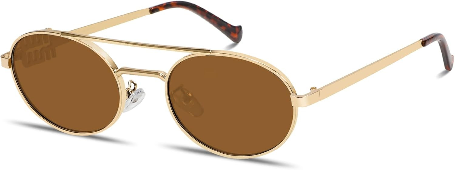 Rmerom Retro Gold Metal Oval 90s Sunglasses for Women Small Chic Sunnies | Amazon (US)