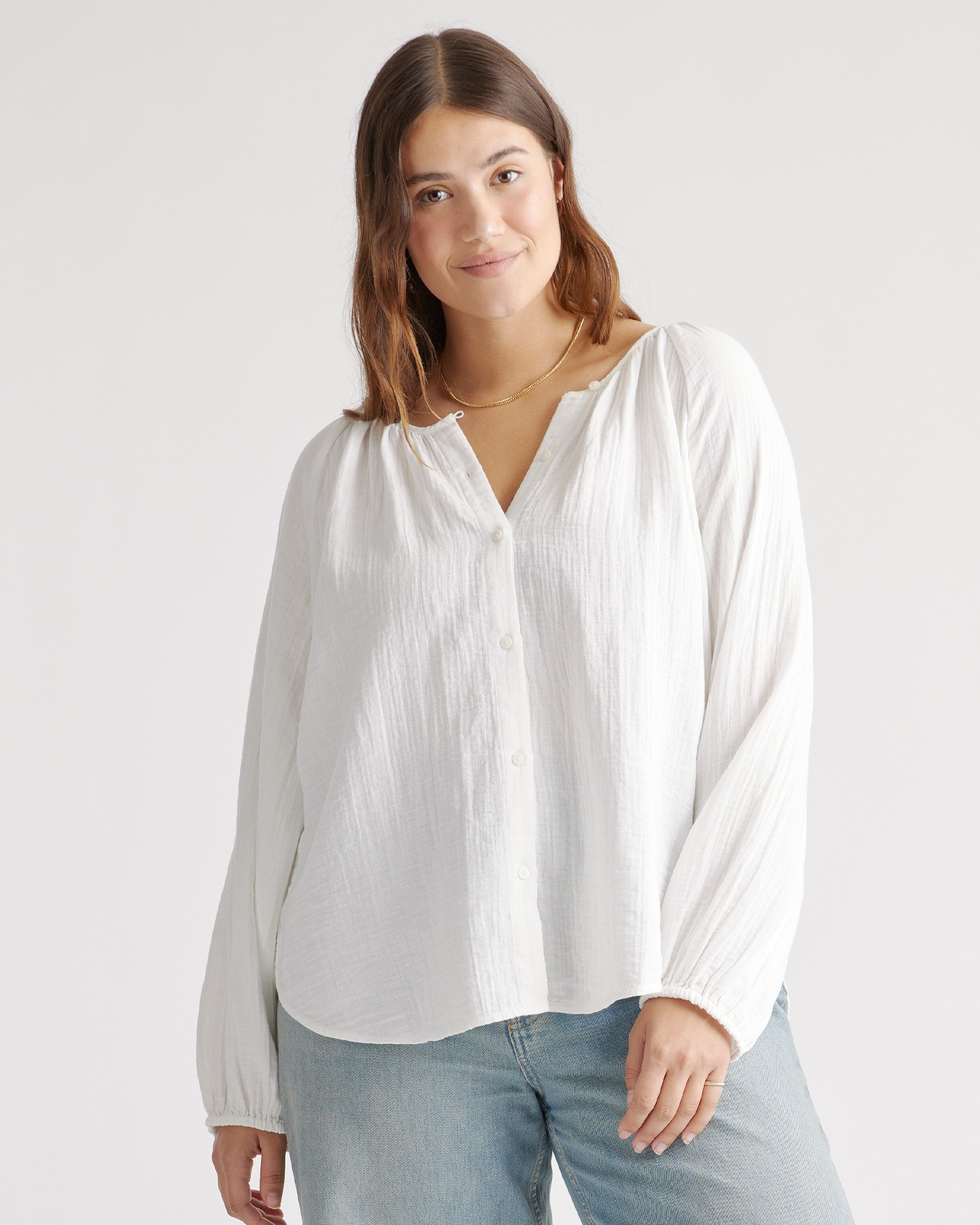 Quince | Women's Gauze Peasant Blouse in White, Size Medium, Organic Cotton | Quince