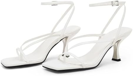 PiePieBuy Women's Lace Up Heeled Sandals Square Flip Flop High Heels Strappy Party Shoes | Amazon (US)