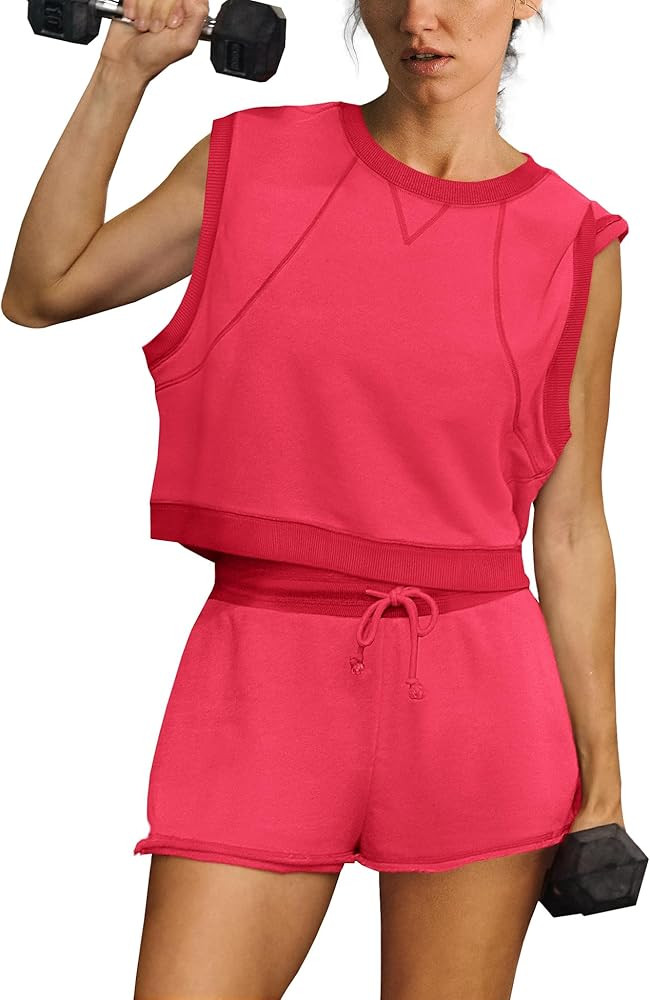 SENSERISE Womens Two Piece Workout Sets Matching Sweat Sets Summer Outfits Oversized Crop Tank To... | Amazon (US)