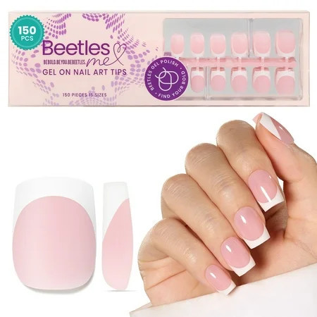 Beetles Press On Nails: 150 Pcs Pink Short Square French Tips, 4 in 1 Nail Tips Gel Nail, Pre-Applied Primer & Base Coat, No File Need DIY Manicure for Nail Extension. | Walmart (US)