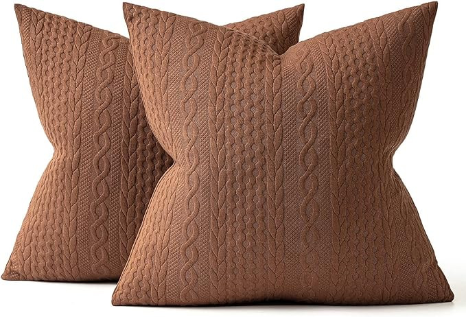 MIULEE Decorative Throw Pillow Covers 20x20 Brown Set of 2 Super Soft Modern Embossed Patterned C... | Amazon (US)