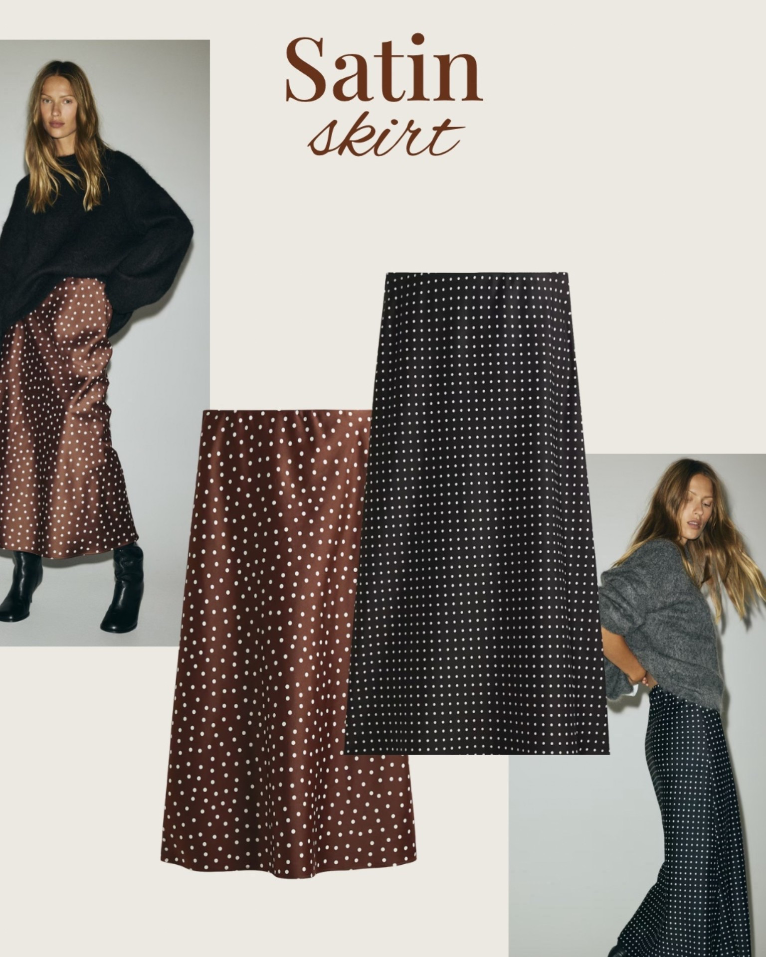 Polka dot satin skirts to dress up or down 🤎🖤 

#LTKautumn #LTKuk #LTKeurope