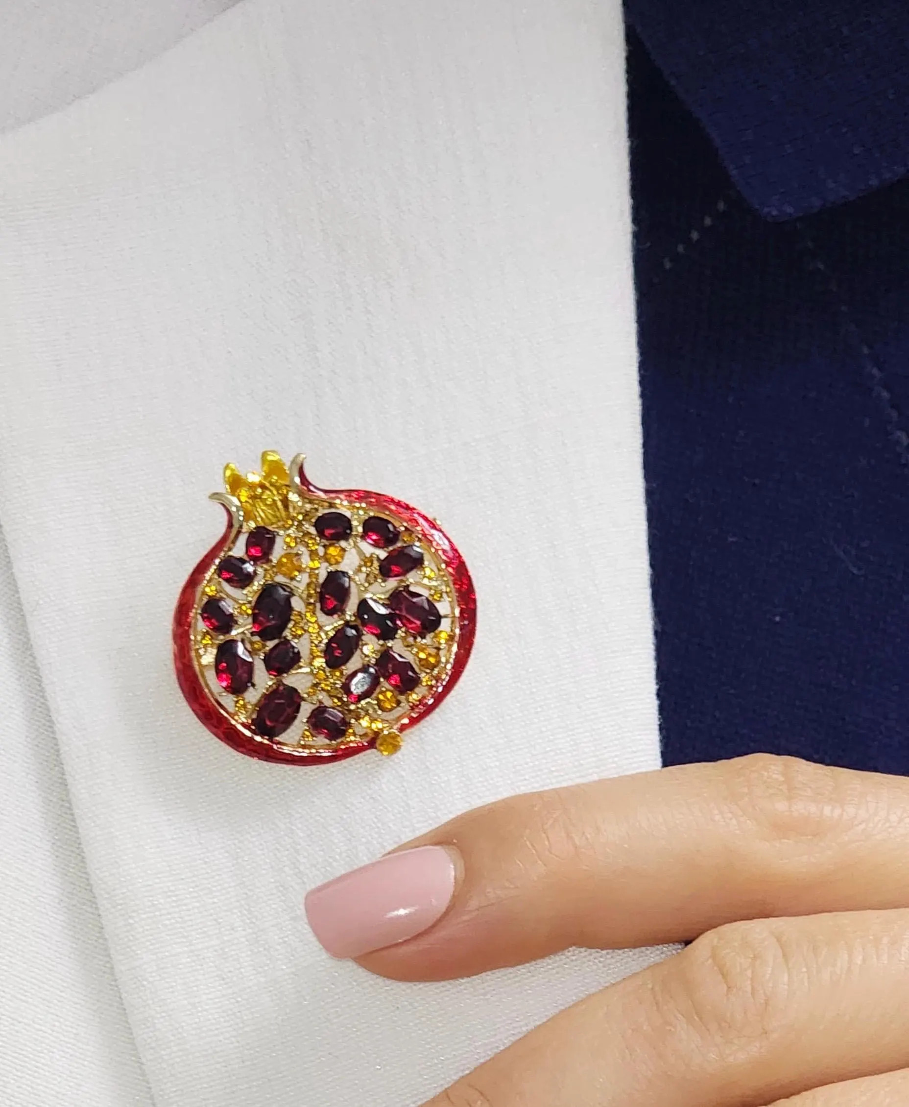 Gold Tone Pomegranate Brooch, Red Crystal Fruit Pin, Vintage Inspired Statement Jewelry | Etsy (Global)