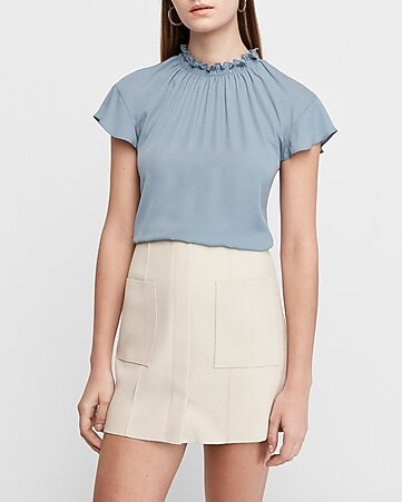 Ruffle Mock Neck Top | Express