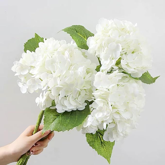 ZooeyRoose 3 Pcs White Royal Artificial Hydrangea 21" Large Real Touch Hydrangeas Heads with Stem... | Amazon (US)
