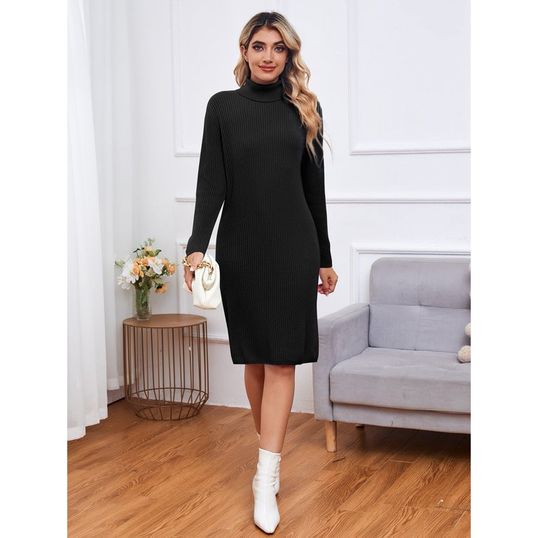 LANPULUX Black Sweater Dresses for Women Long Sleeve Winter Dresses Turtle Neck Dress Knit Dresse... | Walmart (US)