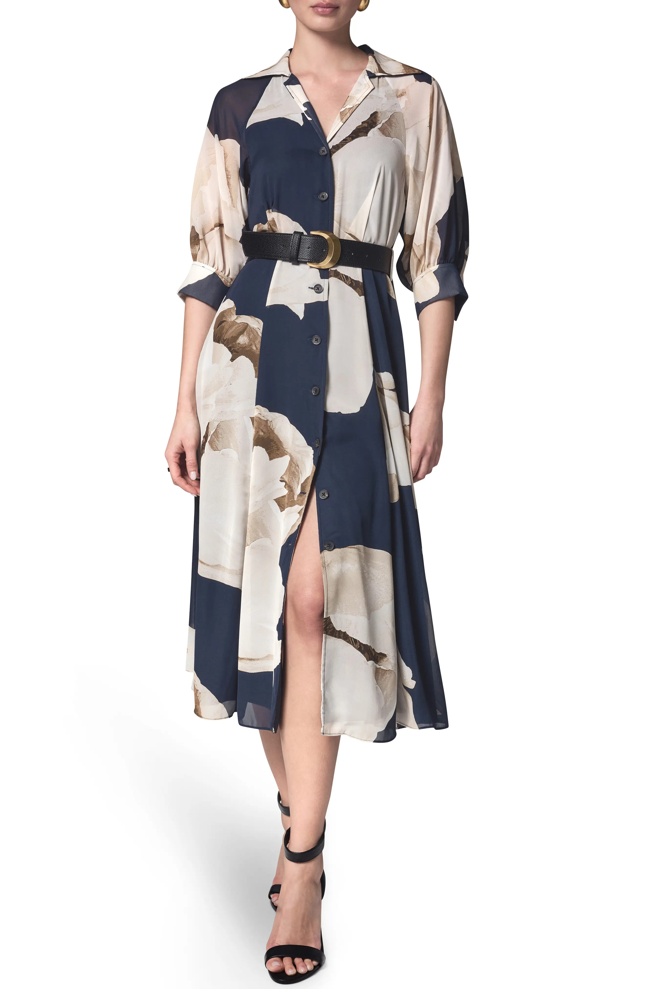 Floral Print Chiffon Midi Shirtdress (Women) | Nordstrom | Nordstrom