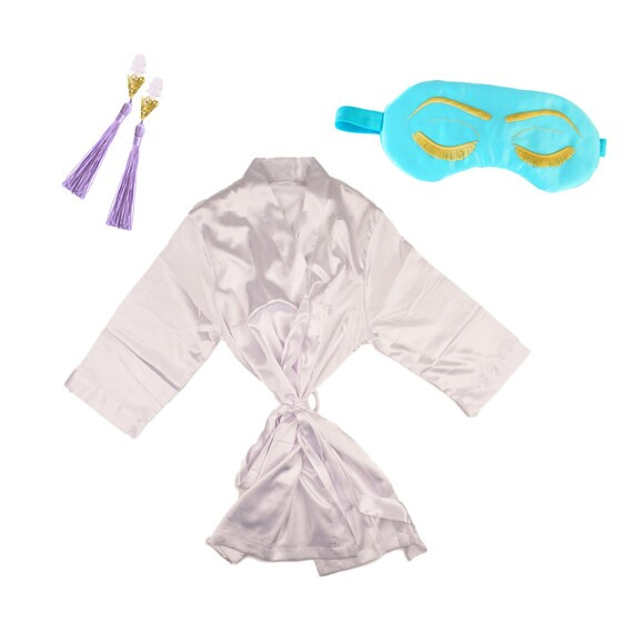 Breakfast at Tiffany's Satin Kimono Robe Gift Set with Sleep Eye Mask and Earplugs Holly Golightl... | Etsy (US)