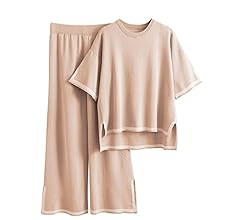 Tanming Sweater Sets Women 2 Piece Lounge Sets Short Sleeve Knit Pullover Tops Wide Leg Pants | Amazon (US)